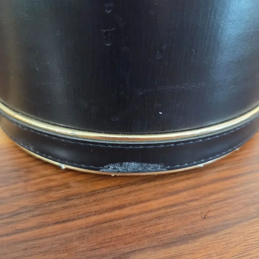 Vintage Mid Century MCM Black Faux Leather Ice Bucket Retro Barware Cocktails
